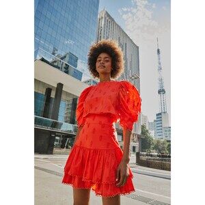 FarmRio Red 3D Pineapple Mini Skirt